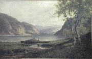 Paul Paeschke Mountain lake fishing. oil painting on canvas